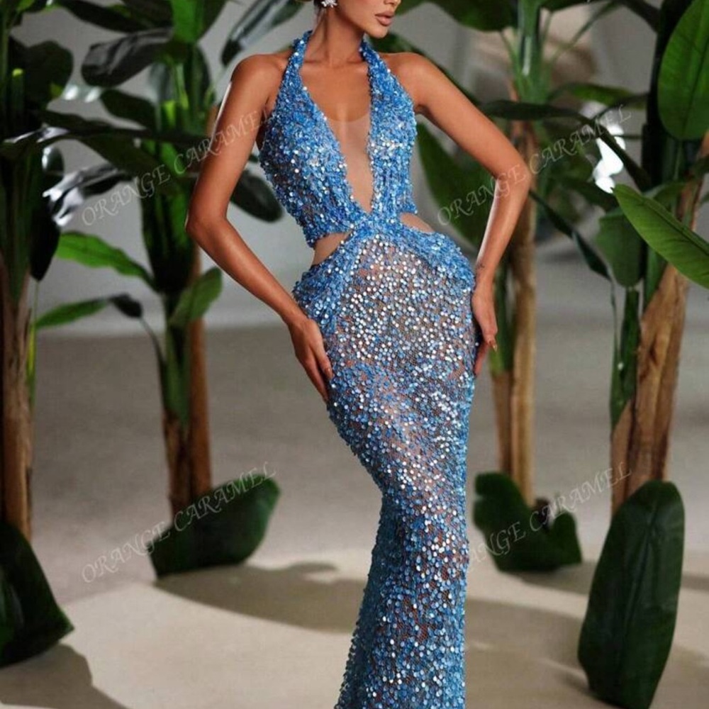 Rhinestone And Sequin Patchwork Backless Sleevele… - image 1